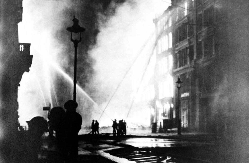 Aftermath of the last and heaviest bombing raid on London, May 1941