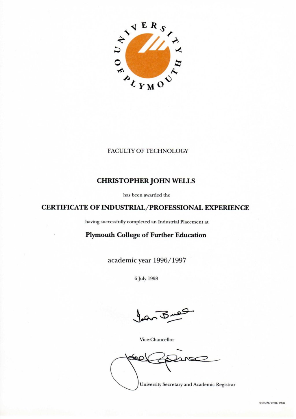 My Certificate of Industrial/Professional Experience